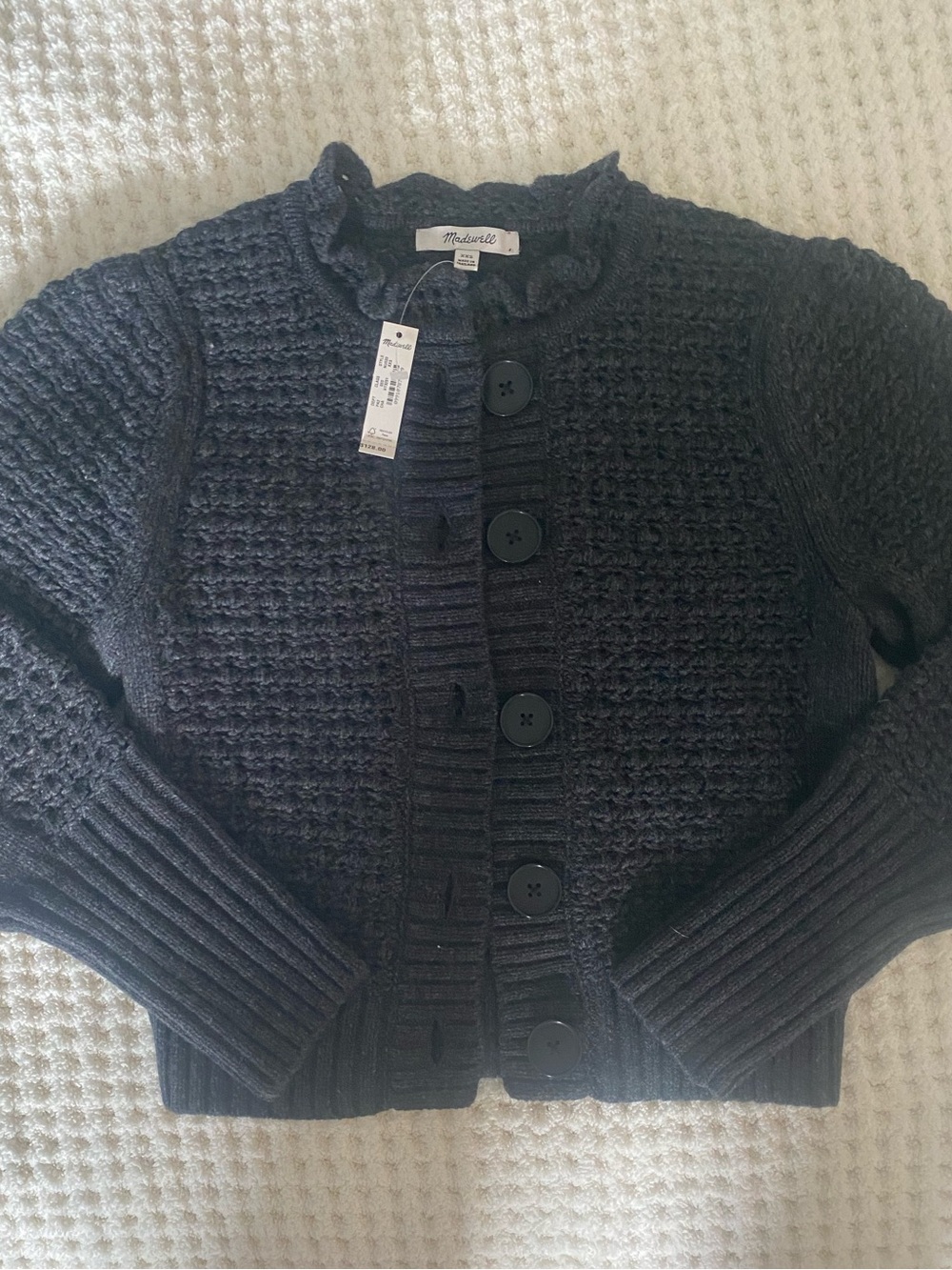 Madewell Scalloped Black Knit Button-Up Cardigan